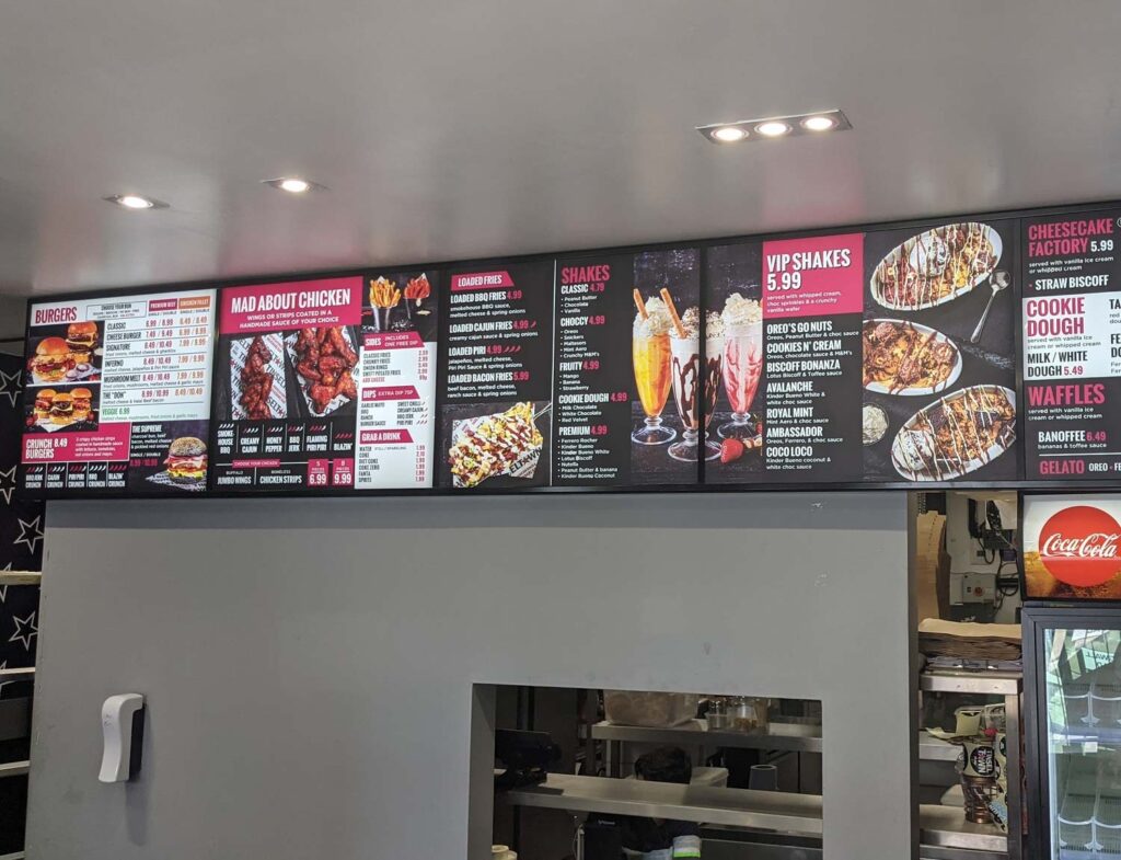 Full Colour Digitally Printed Lightbox Menus in London