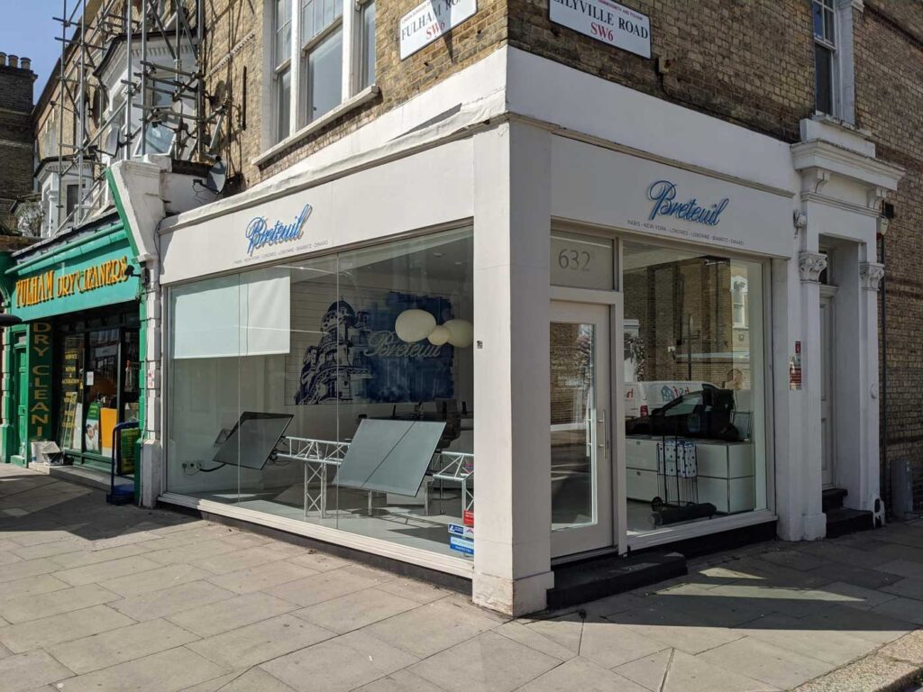 Flat Cut Blue Brushed Stainless Steel Letters in London